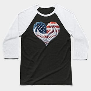 Fighter Jet Airplane American Flag Heart 4Th Of July Baseball T-Shirt